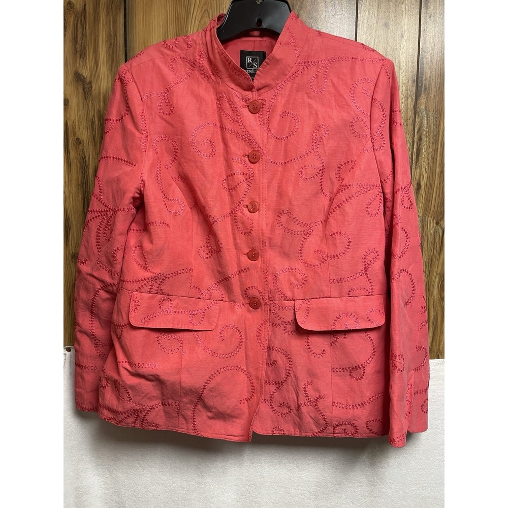 Russell Scott Signature Womens 12 Blazer Pink Silk Blend Button Embellishing vtg
